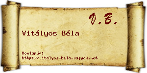 Vitályos Béla névjegykártya